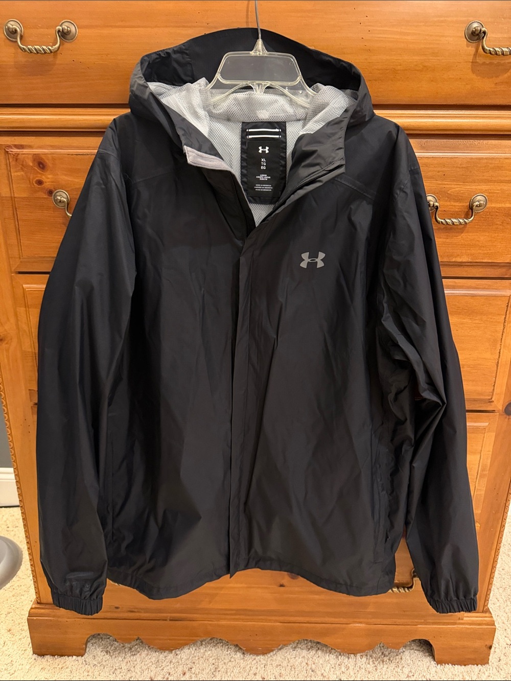 Under Armour Black Hooded Rain Jacket with Reflective Logo